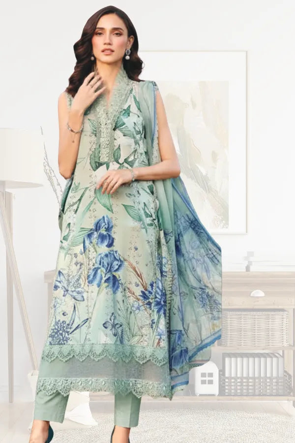 Maria.B Luxury Lawn Embroidered 3 Piece Unstitched CODE 156 GULFATIMA