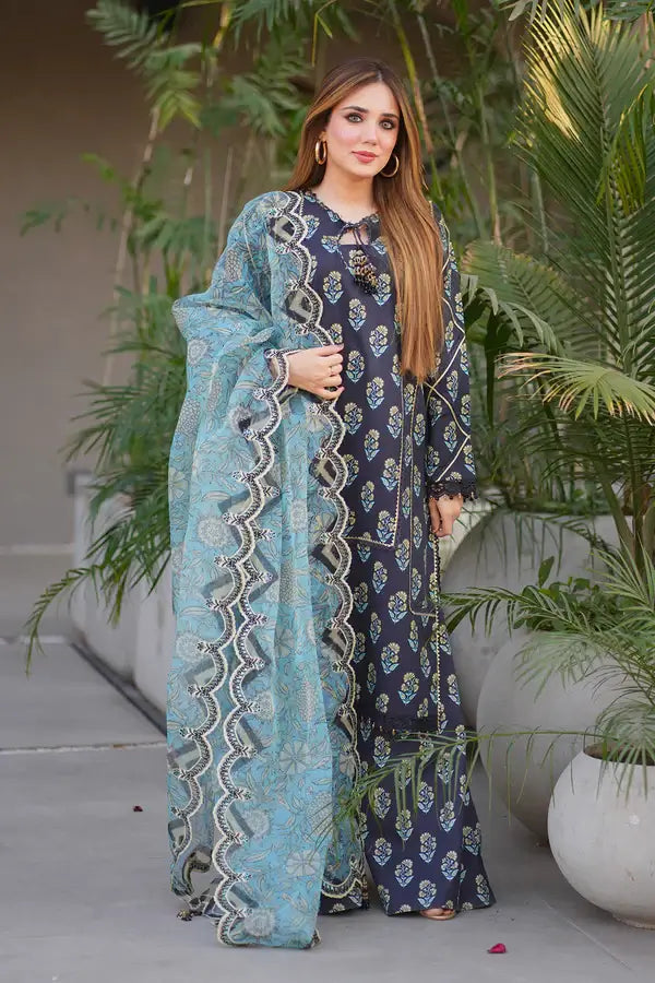 3 Pc Lawn Suit (Organza Dupatta)GF
