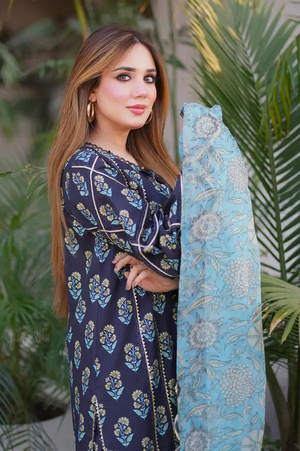 3 Pc Lawn Suit (Organza Dupatta)GF