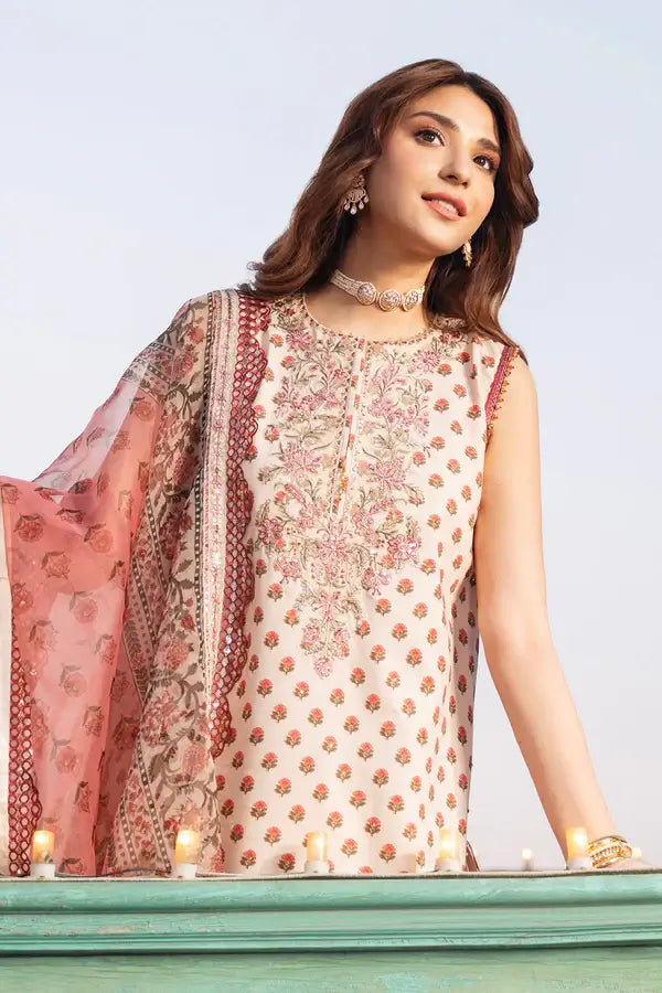 women clothing brands Embroidered - 3 Pc Lawn Suit (Organza Dupatta)