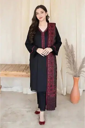 Redefine Elegance with Our 3-Piece Unstitched Embroidered Dhanak Suit - Gul Fatima