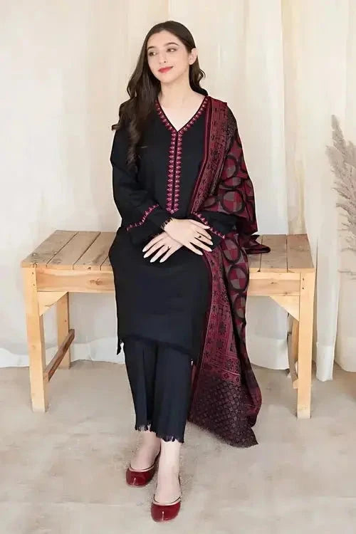 3 Piece Unstitched Embroidered Dhanak Suit/embroidered suit - Gul Fatima