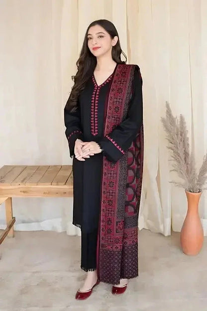 3 Piece Unstitched Embroidered Dhanak Suit/embroidered suit - Gul Fatima