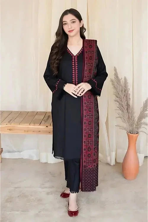 3 Piece Unstitched Embroidered Dhanak Suit/embroidered suit - Gul Fatima