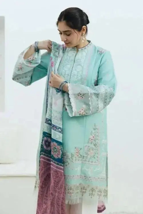 AZ - 0110 Zara ShahJahan Linen 3PC Embroidered - Embroidered Linen - Gul Fatima