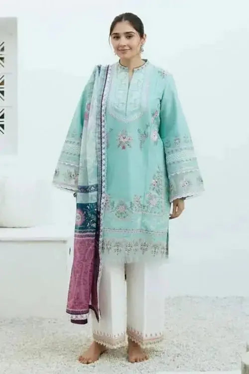 AZ - 0110 Zara ShahJahan Linen 3PC Embroidered - Embroidered Linen - Gul Fatima