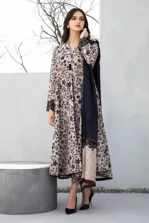 Baroque D # 225- 01 | 3pc Karandi | Digital Karandi Dupatta Gul Fatima