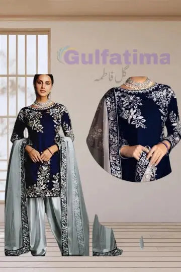 CLAO 25 Patyala Embroidered Suit | CW-056 Black | 3 Piece Unstitched | Crinkle Chiffon Stuff Gul Fatima