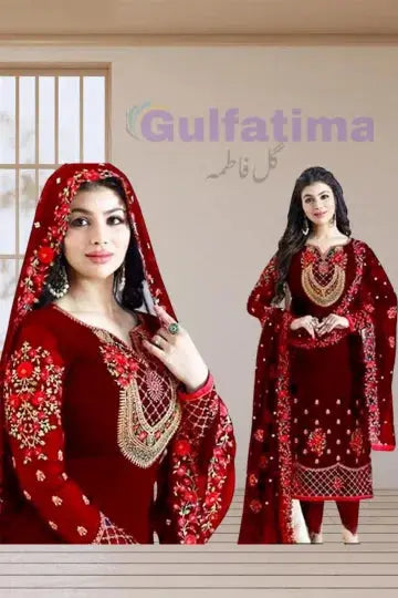 CLAO25Embroidred Suit 3 Piece Unstitched | Crinkle Chiffon Stuff | Gul Fatima