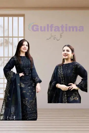 CODE-CLAO12 Embroidered Frock 3 Piece Unstitched | Crinkle Chiffon Stuff Gul Fatima