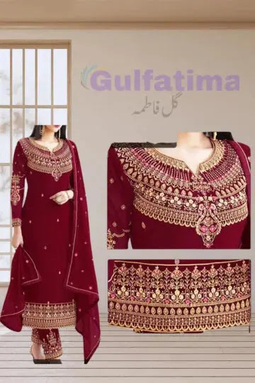 CODE-CLAO14  Embroidered Dress  3 Piece Unstitched | Crinkle Chiffon Stuff | SALE Gul Fatima