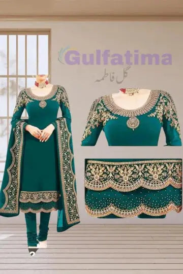 CODE-CLAO34 Dark Green Embroidered Suit Dark Green | 3 Piece Unstitched | Crinkle Chiffon Stuff | Sale! Gul Fatima