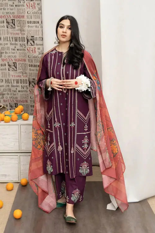 URGE - 3PC DHANAK EMBROIDERED SHIRT WITH PASHMINA Gul Fatima