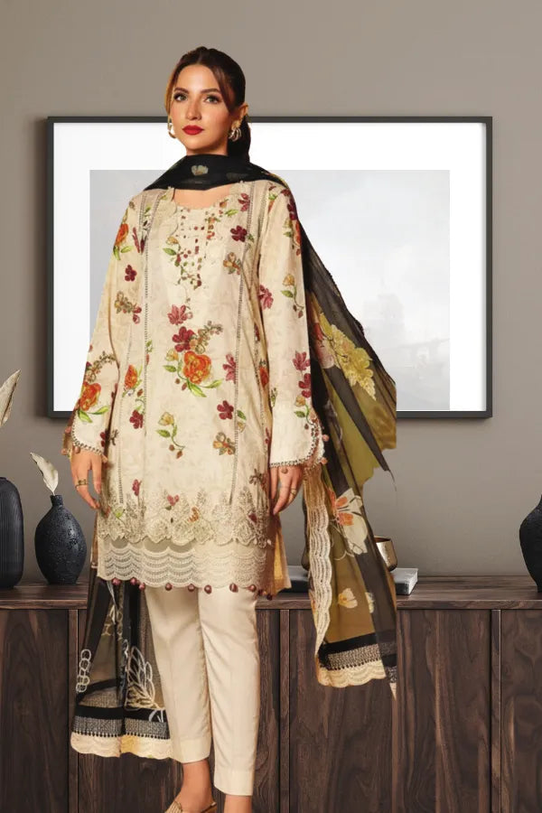 Maria.B Luxury Lawn Embroidered 3 Piece Unstitched CODE 150 GULFATIMA