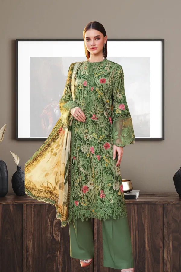 Maria.B Luxury Lawn Embroidered 3 Piece Unstitched CODE 154 GULFATIMA