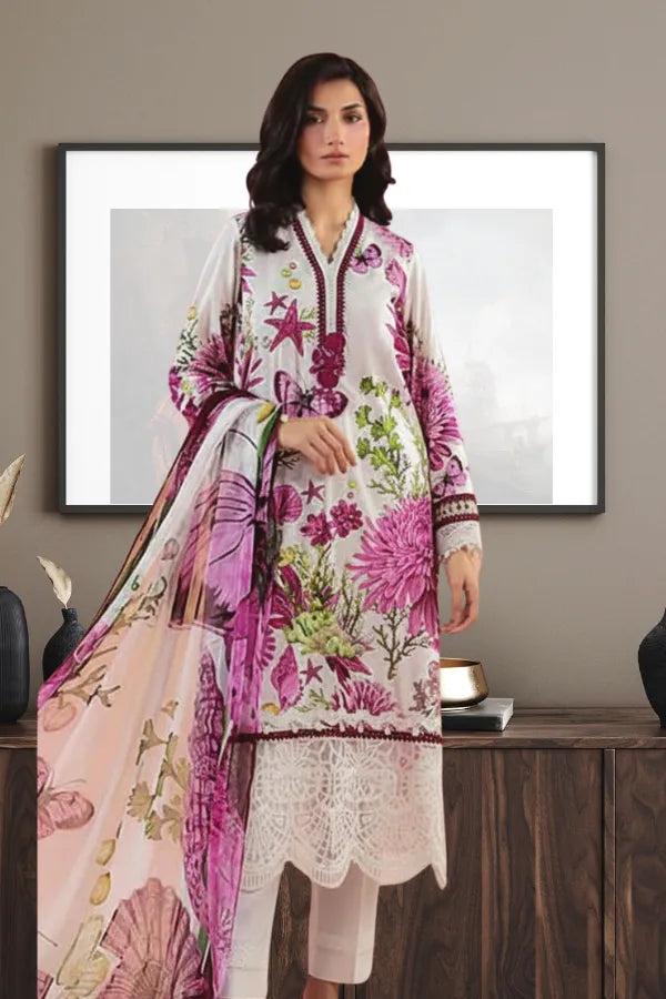 Maria.B Luxury Lawn Embroidered 3 Piece Unstitched CODE 155 GULFATIMA
